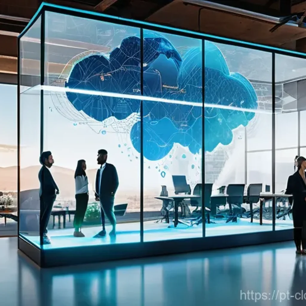 주요 클라우드 서비스 제공업체 비교 - "A diverse team of young entrepreneurs and developers, casually dressed in smart business attire, st...