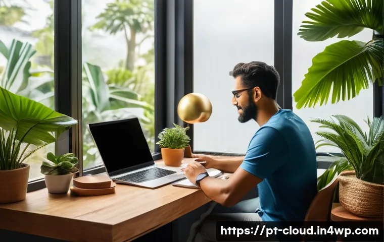 클라우드 컴퓨팅과 모바일 활용 사례 - A modern Brazilian professional working remotely in a cozy home office with a laptop and smartphone,...