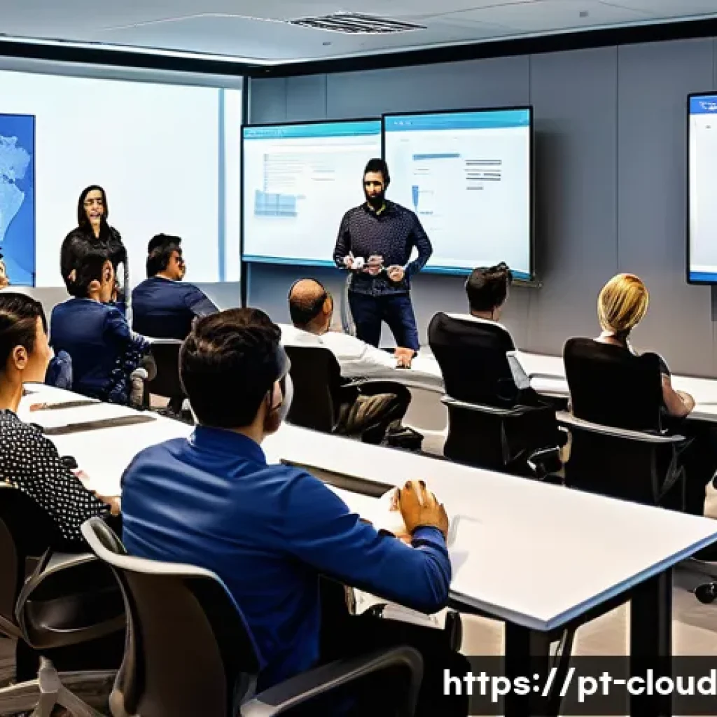 클라우드 서비스의 사용자 효율성 증대 방법 - A modern corporate training room in São Paulo, Brazil, with diverse professionals engaging in a clou...