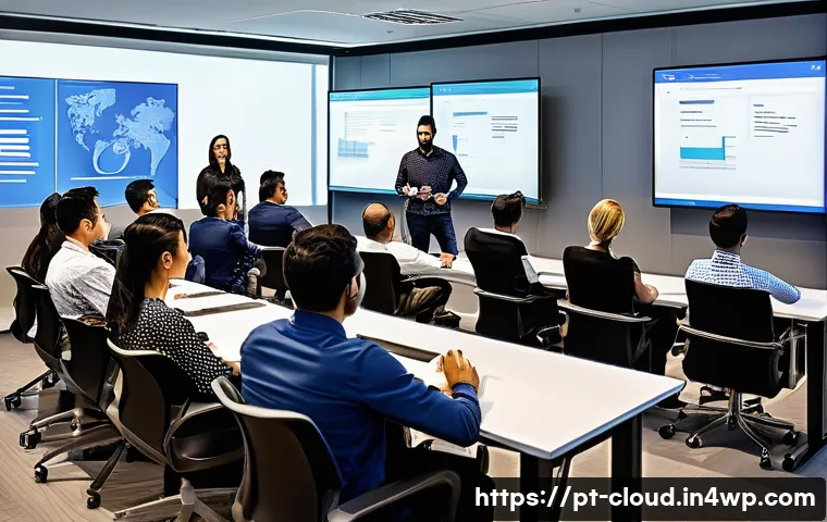 클라우드 서비스의 사용자 효율성 증대 방법 - A modern corporate training room in São Paulo, Brazil, with diverse professionals engaging in a clou...