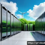 Home 20 클라우드 서비스 제공업체의 혁신 사례 - A futuristic cloud computing data center powered by renewable energy sources like solar panels and w...