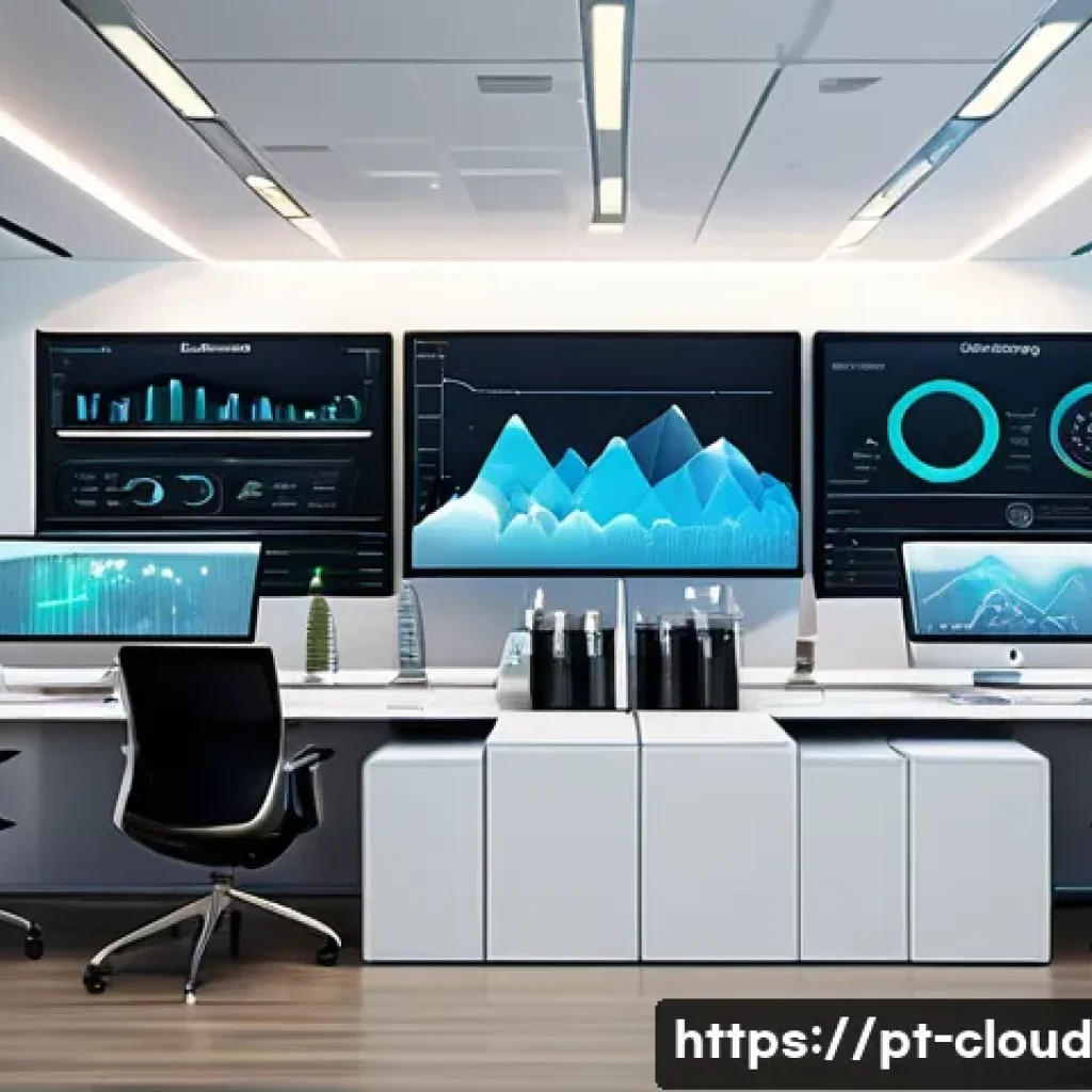 클라우드 서비스와 전통 IT 인프라 비교 - A modern corporate office environment showcasing a diverse team of professionals collaborating aroun...